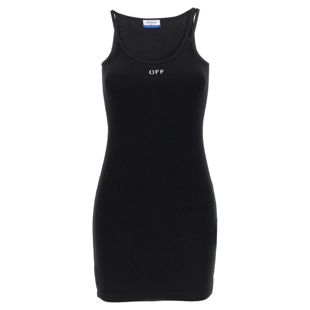Off-White Black Cotton Short Women's Dress